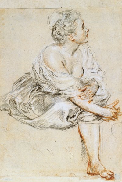 Joven mujer sentada de Jean Antoine Watteau